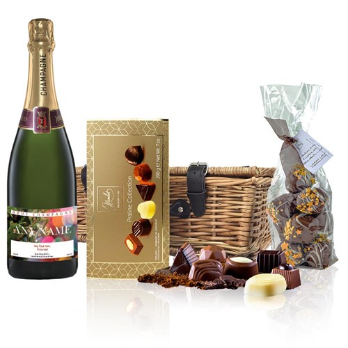 Personalised Champagne - Xmas 1 Label And Chocolates Hamper